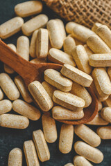 Natural vitamins organic on dark background