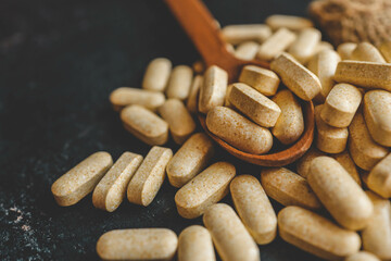Natural vitamins organic on dark background