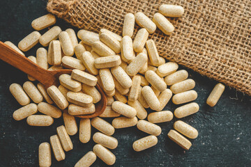 Natural vitamins organic on dark background