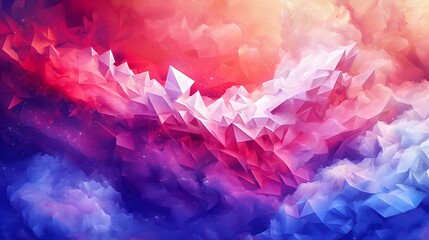 Fototapeta premium Cosmic Mosaic : Here, polygons fit together—a mosaic of creation. Reds and blues form cosmic tiles. The unmarked area awaits your poetic musings or minimalist graphics. It’s a visual meditation 