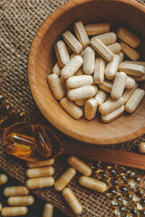 Natural vitamins organic on dark background