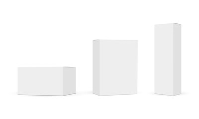 There Different Packaging Boxes Mockups, Side View, Isolated On White Background. Vector Illustration