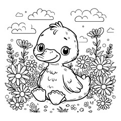 Duck Adventure Coloring Book Illustration Drawing