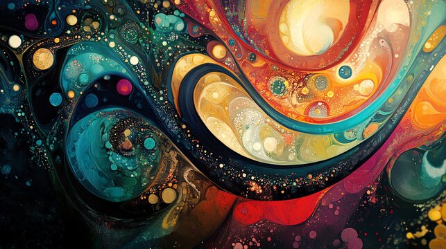 Abstract swirl of vibrant colors, evoking cosmic energy and movement.
