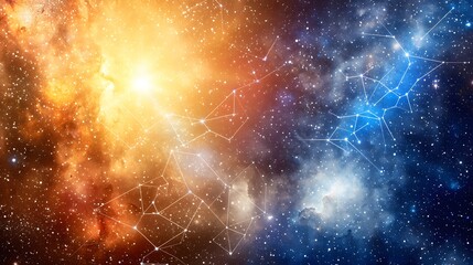 Stardust Pathways : Against a galactic highway, polygonal lines guide travelers. Blues and whites signify stardust trails. The copy space beckons for cosmic quotes or mission statements. 