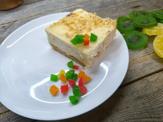 piece of cottage cheese cake on a plate. High quality photos