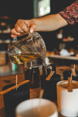 The process of making candles in the workshop