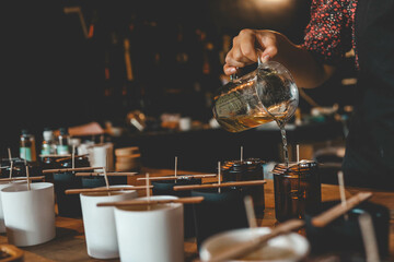 The process of making candles in the workshop