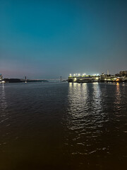 Obraz premium Hudson River at Night. View of George Washington Bridge. West Harlem Piers. Manhattan New York City
