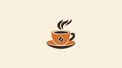 Obraz premium Simple icon of a steaming cup of coffee with a saucer.