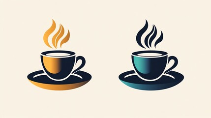 Obraz premium Two stylized coffee cups with steam rising from them.