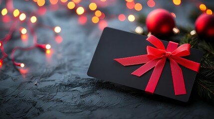 A 3D beautiful gift card adorned with a red ribbon, perfect for holiday celebrations and festive occasions.