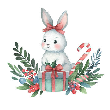 recommend clip art: Christmas rabbit watercolor painting cutout png clip art transparent background