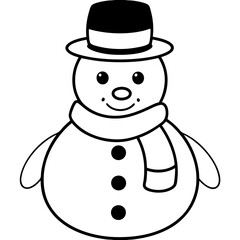 A classic snowman with a hat, scarf, and buttons, using simple shapes and lines vector