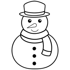 A classic snowman with a hat, scarf, and buttons, using simple shapes and lines vector