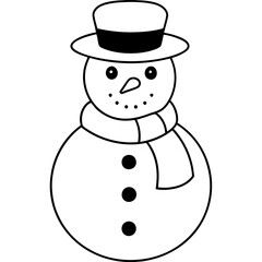 A classic snowman with a hat, scarf, and buttons, using simple shapes and lines vector