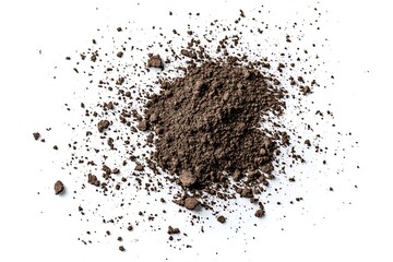 Dirt scattered, soil pile flying isolated on white background