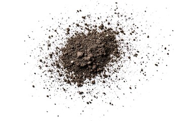 Dirt scattered, soil pile flying isolated on white background