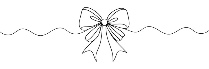 Continuous line drawing of decorative ribbon bow. Vector illustration.