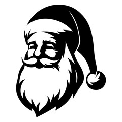 Santa Claus face black and white illustration design on a white background