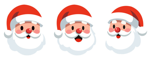 Set of cartoon Santa Claus heads or face in flat style. Vector illustration