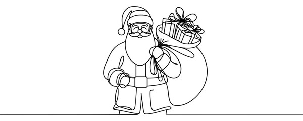 Santa Claus with a Bag of Gifts. Happy New Year and Merry Christmas New Year illustration for different uses. Vector.