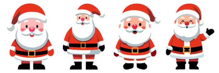 Set cartoon flat Smiling Santa standing. Vector illustration.