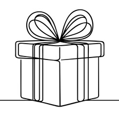 Continuous line drawing of gift box with ribbon bow. Template for your design works. Vector illustration.
