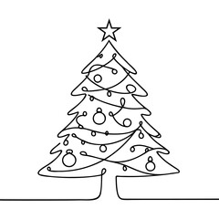 Christmas pine fir tree. Continuous one line drawing. Vector illustration minimalistic design
