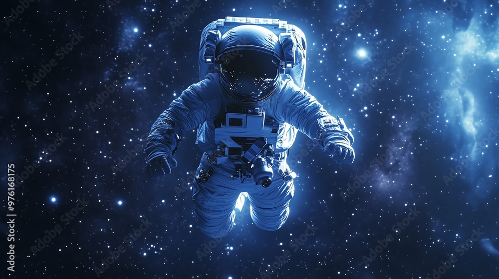 Wall mural astronaut floating in space against a starry backdrop.