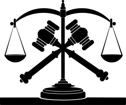 Justice Scale Symbol with Crossed Gavels - Silhouette Design