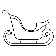 A minimalist outline of Santa's sleigh, with curved lines to show the runners and seat vector