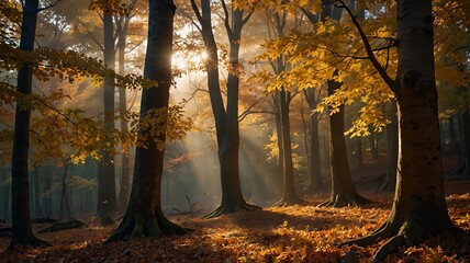Spokojny Las Jesienią z Krętą Ścieżką i Kolorowymi Liśćmi