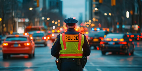 A policeman stands guard over the streets to maintain law and order