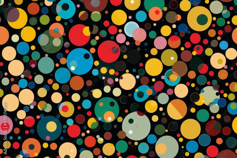 Poster an assortment of overlapping circles in diverse colors fills the space, creating an engaging abstrac