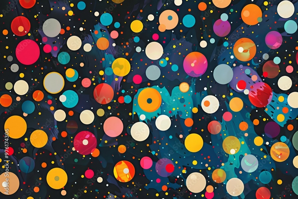 Poster the artwork features an array of colorful circles set against a dark backdrop, creating a lively and