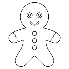 A gingerbread cookie outline with simple details for eyes, mouth, and buttons