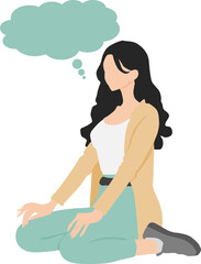  膝を抱えて悩む女性のイラスト