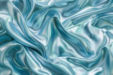 Obraz premium The soft turquoise silk fabric flows gracefully, displaying an elegant texture and shine, with light reflecting beautifully off its smooth surface.