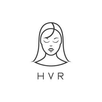 Line Art Illustration of a Womans Face with Closed Eyes and the Acronym HVR