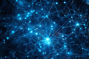 Fototapeta premium A vibrant network of blue nodes and lines illustrates complex data connections, creating an engaging visual that represents advanced technology and communication.