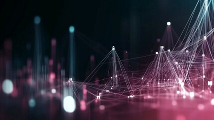 Obraz premium Flussi digitali in movimento connessi da una rete blu, verde e rossa che simboleggia l'innovazione e la complessità del mondo cibernetico e virtuale.
