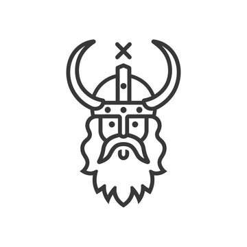 recommend clip art: Line Art Illustration of a Viking Warrior with Horns and a Beard