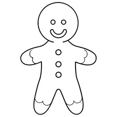 Cheerful Gingerbread Man with Icing, Black Line Drawing