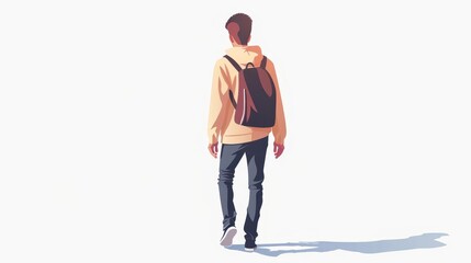 Naklejka premium young man walking away back view isolated on white background minimalist vector illustration