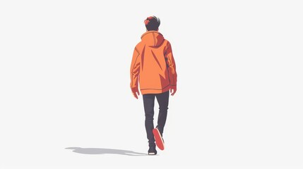 young man walking away back view isolated on white background minimalist vector illustration