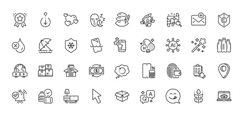 Yummy smile, Magic wand and Teamwork chart line icons pack. AI, Question and Answer, Map pin icons. Water bottles, Ranking star, Vitamin h1 web icon. Vector