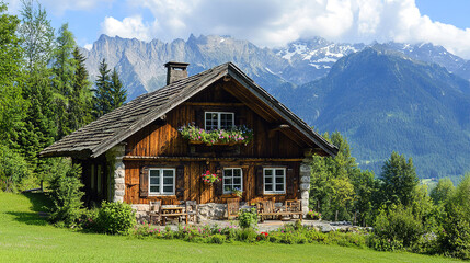 Fototapeta premium wooden house in the mountains