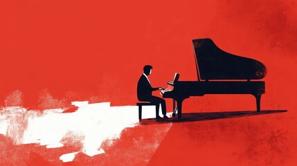 Emotionally Expressive: Person Playing Softly on Piano - Hand-Drawn Illustration of Musician at the Keyboard