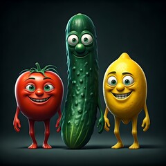 Illustration of various funny vegetables. Created with Generative AI technology.